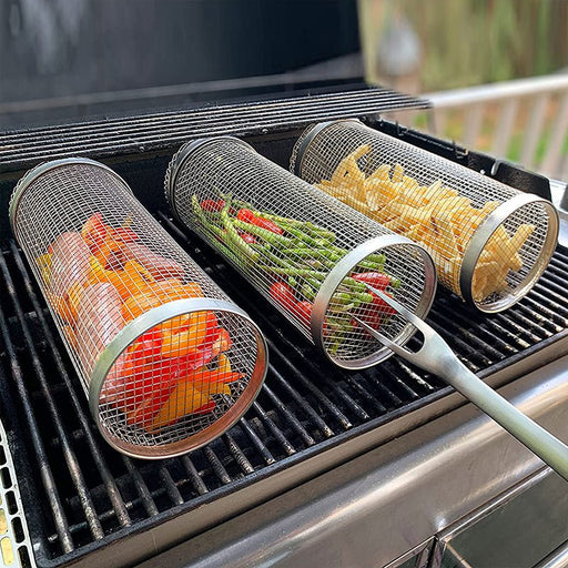 Grill Master Stainless Steel Wire Mesh Cylinder Product - UzoShop -BBQ Grilling Baskets -BBQ Net Tube - Camping